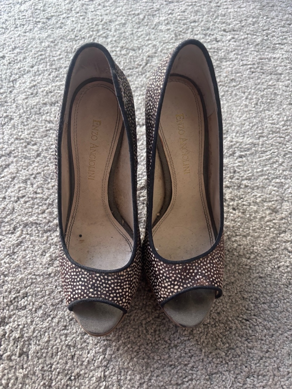 Enzo Angiolini Brown and Black Peep-Toe Heels